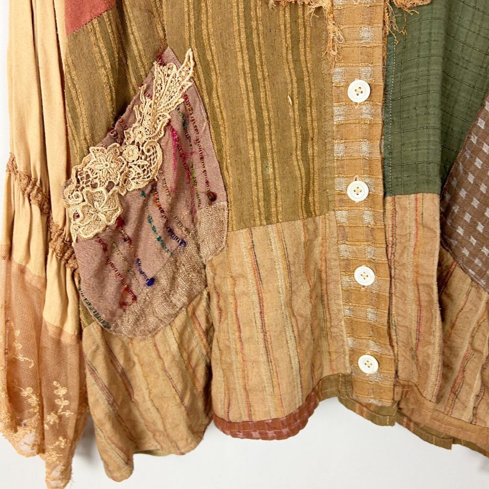 Vintage Grau Patchwork Button Front Top Lagenlook… - image 3